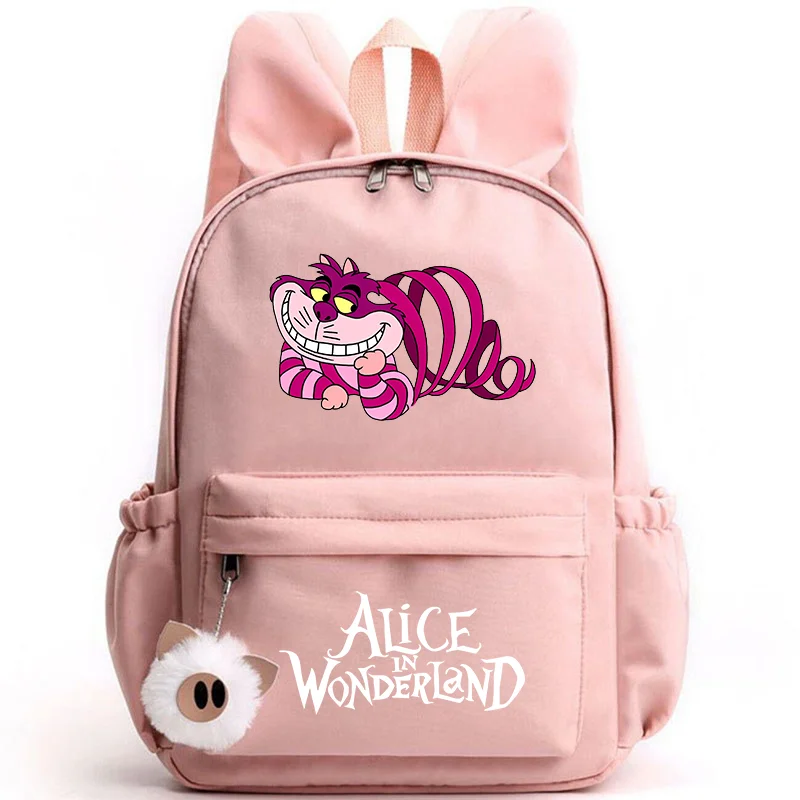 Mochila de Alicia en el país de las maravillas para niñas, niños y adolescentes, mochilas escolares informales, mochilas de viaje con Orejas de