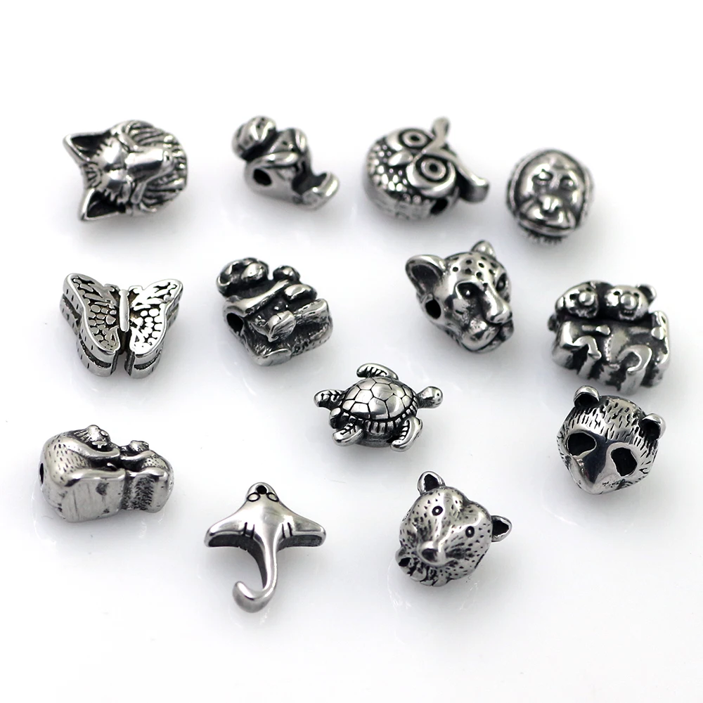 4pcs Stainless Steel 2mm Hole Animal Accessories Beads DIY Metal Charms Jewelry Making Supplies Parts Wholesale