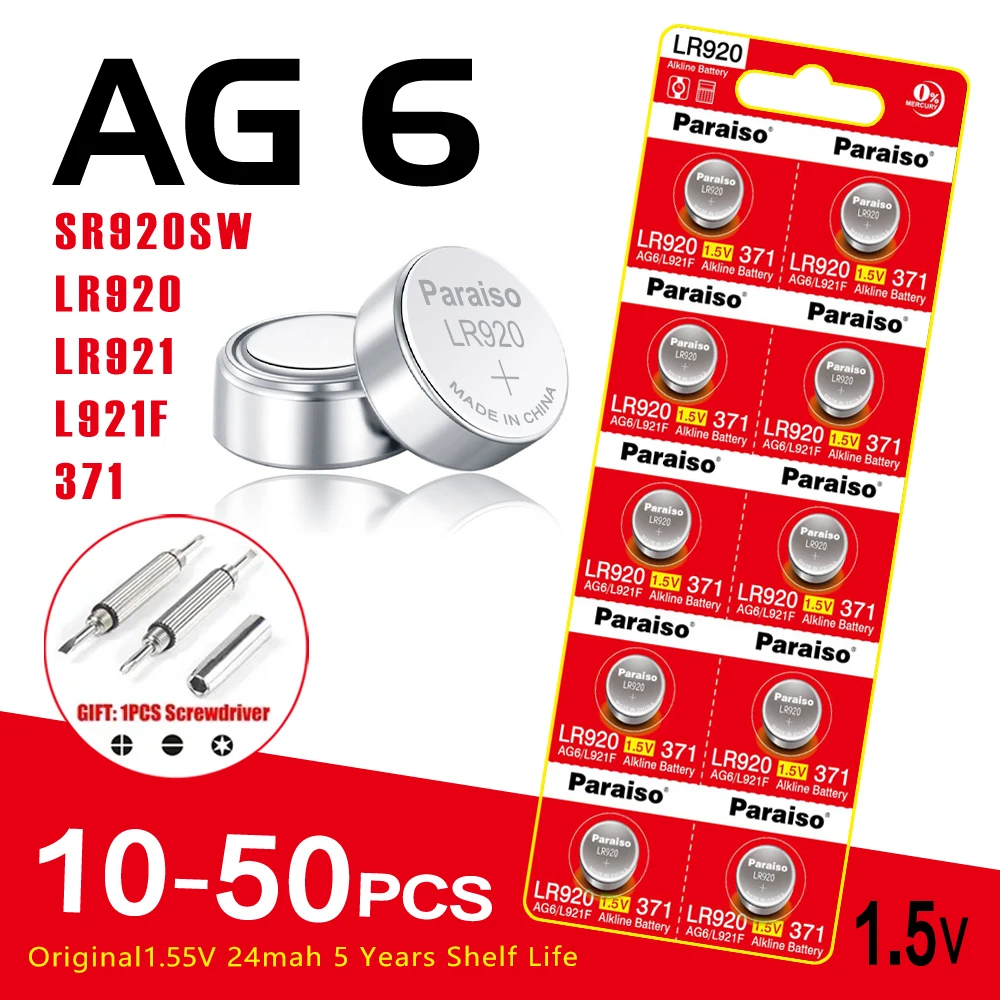 New 10-50PCS AG6 371 SR920SW LR920 SR927 171 370 L921 LR69 SR920 Button Batteries For Watch Toys Remote Cell Coin Battery