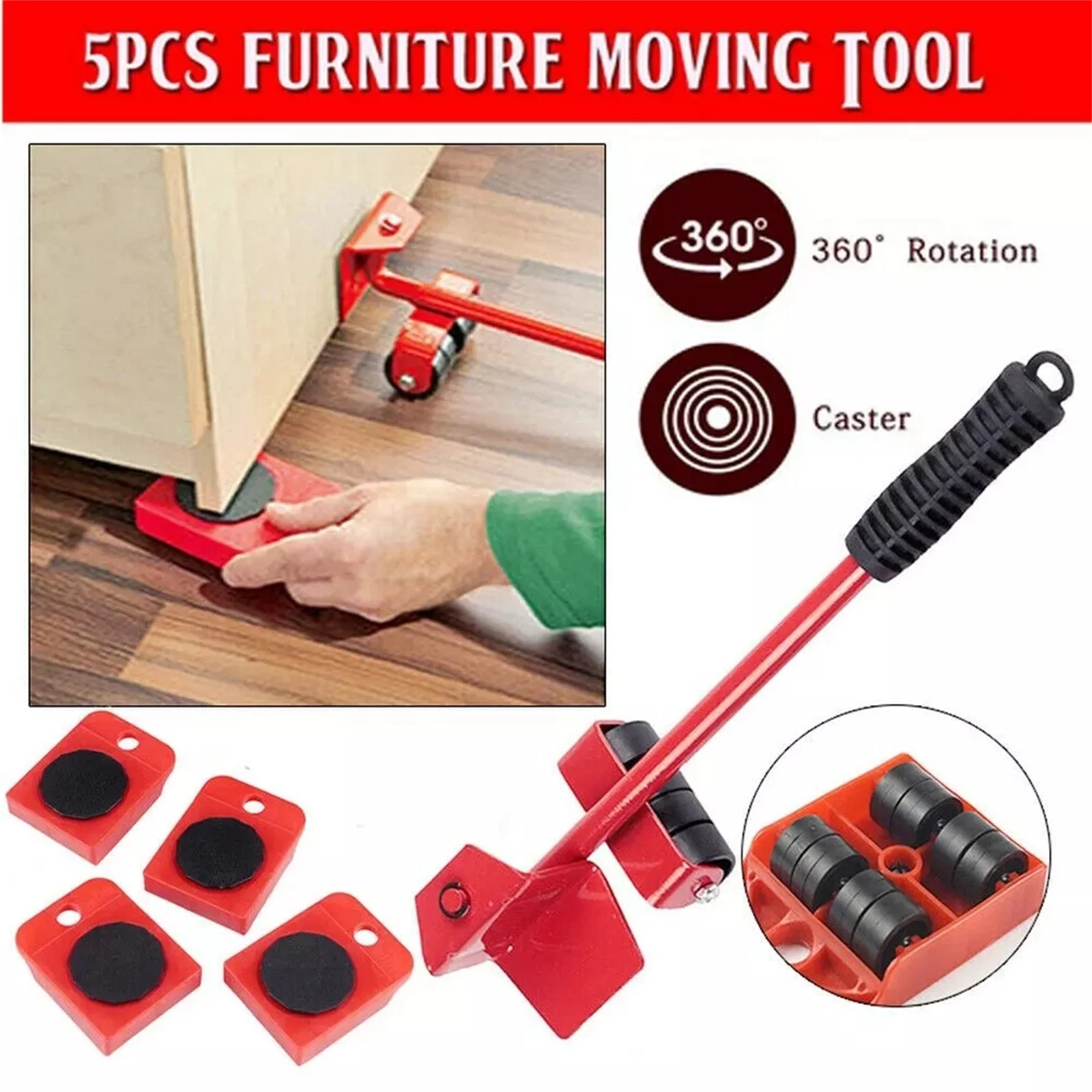 Heavy Furniture Moving System Lifter Kit with 4Pcs Slider Pad Roller Move Tool