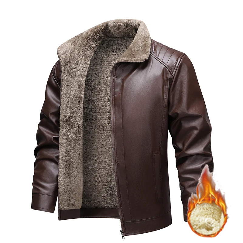 

Winter Fleece-lined Leather Jacket Men 2025 New Coat Men's Top Windproof Leisure Mens Streetwear Zipper Retro Moto Biker Jackets