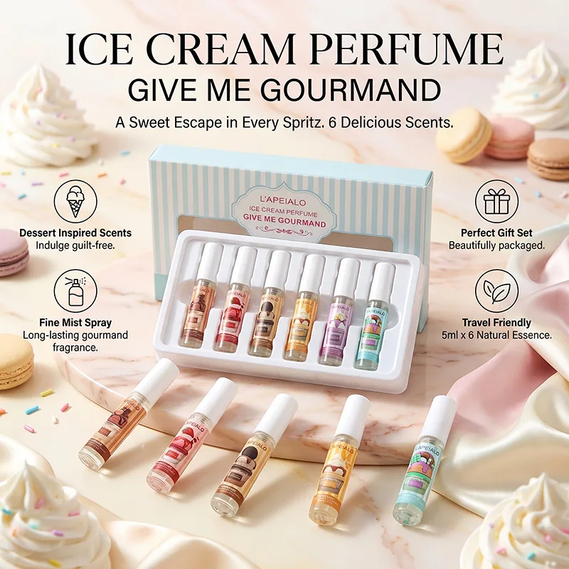LAPEIALO Ice cream perfume 6 Gift box set of gourmet milk-flavored light fragrance mini portable spray bottles view 2