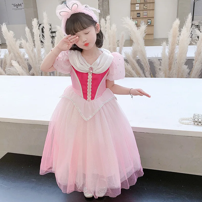 

2024 Korean Spring/Summer New Princess Dress Girl Dress Blue Fluffy Yarn Dress Baby Girl Summer skirt