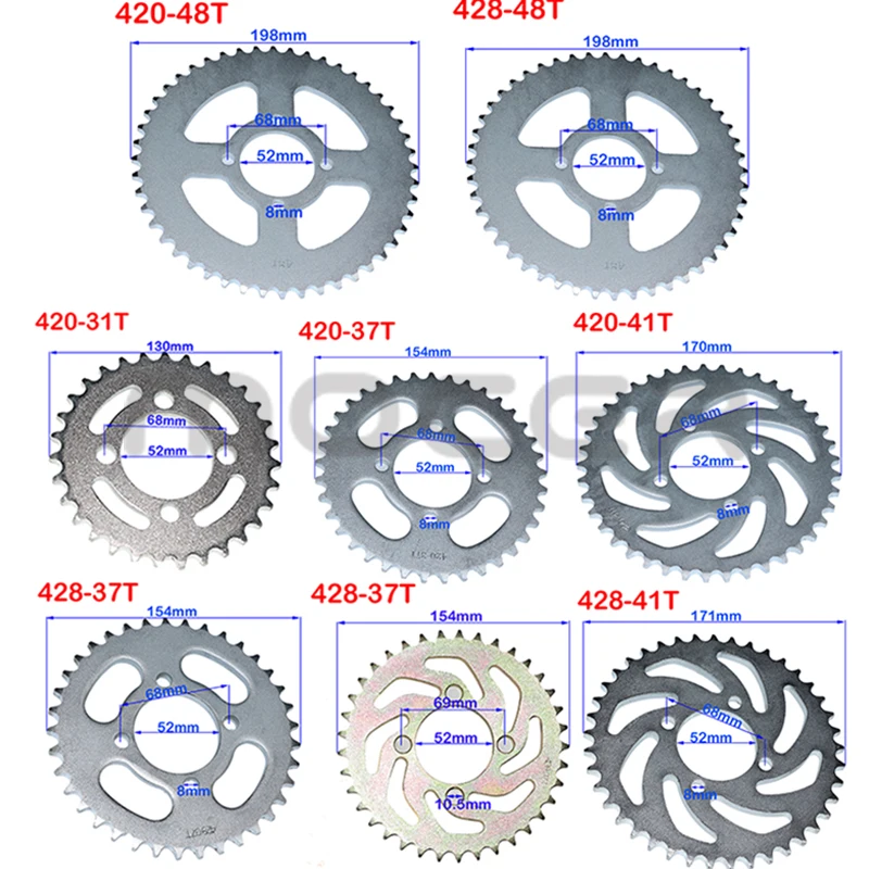 420/428 Chains 31T/37T/41T/48T tooth 52mm Rear Chain Sprocket for ATV Quad Pit Dirt Bike Buggy Go Kart Motorcycle