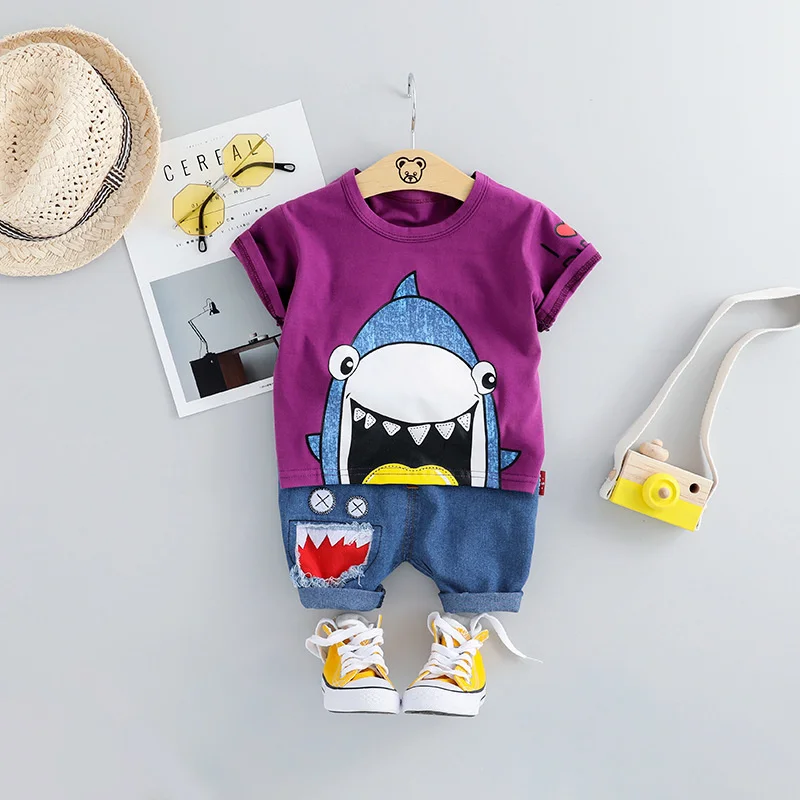 Summer Baby Boy Set Shark Print Baby Short Sleeve 2-piece Clothes Boy's Clothing Set Homewear Suit Kids Outfits