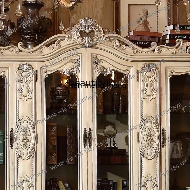 Y183FLiving Room Full Solid Wood Carved European Style Large Wine Cabinet Villa Luxury Storage Display CabinetA