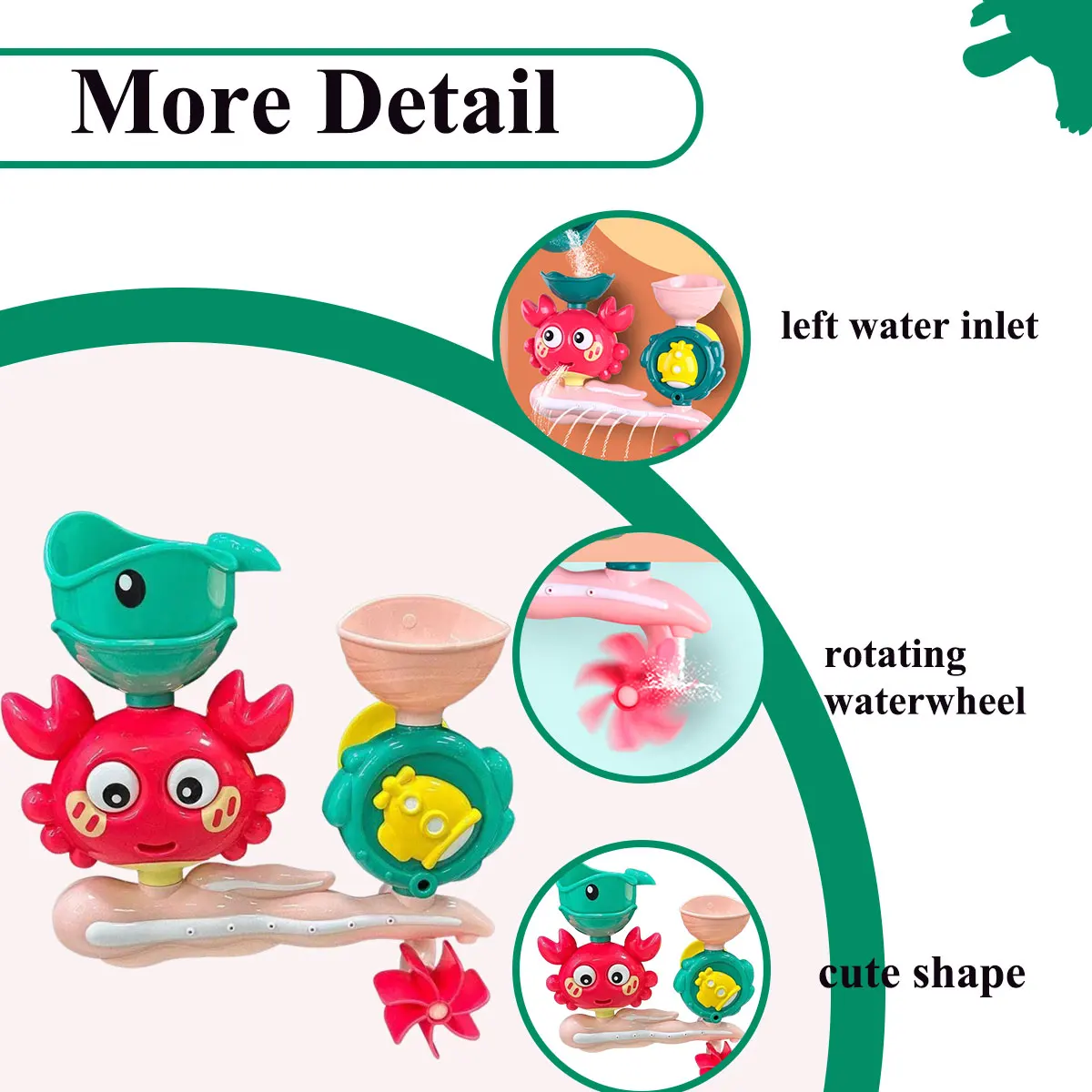لعبة حمام الماء للأطفال تلعب في عجلة مائية على شكل سرطان البحر للأطفال، مسدس مياه على شكل زهرة ممتع في حوض الاستحمام مع كوب شفط في الحائط هدية للأطفال