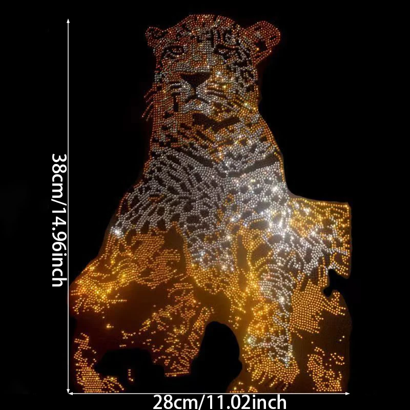 Tiger Pattern Iron-on Rhinestone Decal Patch, DIY Clothing Accessory, Plastic Sparkling Flatback Crystal Appliques, Uncharged