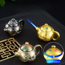 Personalized Play Teapot Lighter Gas Rotating Decompression Inflatable Straight Jet Lighter Model Props Funny Lighter Cool Gift