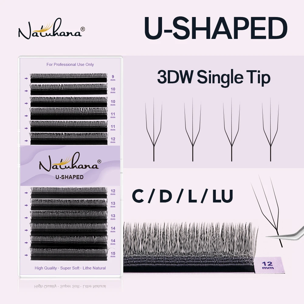

NATUHANA U Shaped Double Tips 3D Eyelash Extensions U Shape W Style Faux Mink Premade Fans Natural Soft Volume Makeup Eyelashes