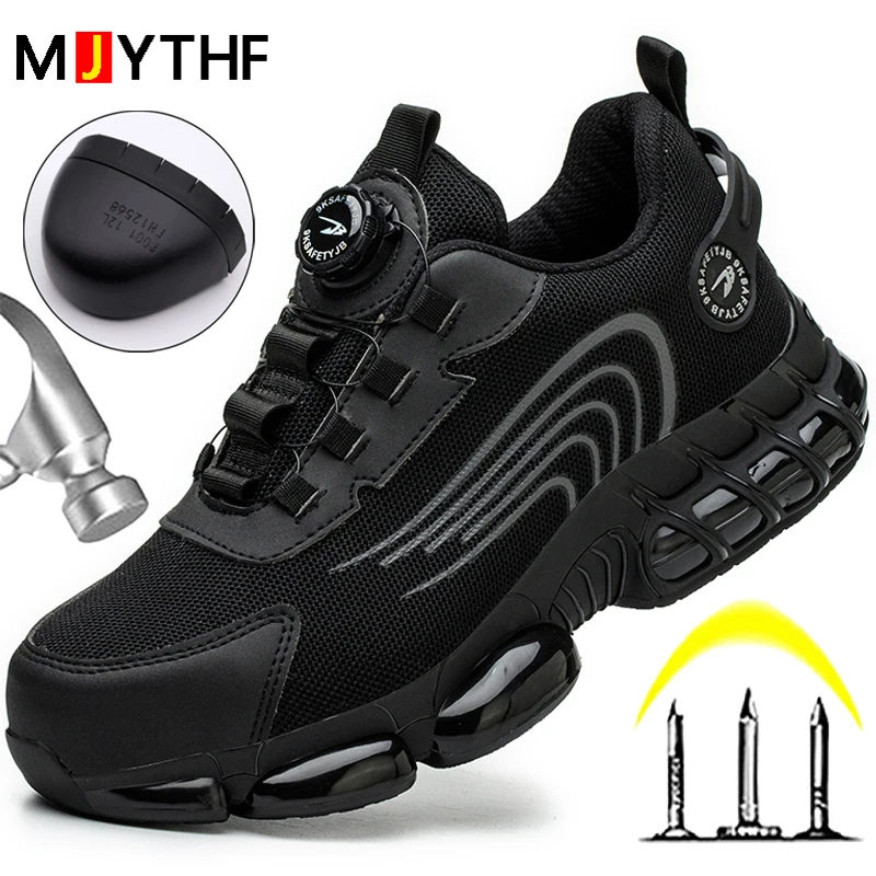 Rotating Buttons Men Work Boots Safety Steel Toe Shoes Men Indestructible Shoes Puncture-Proof Protective Shoes Work Sneakers