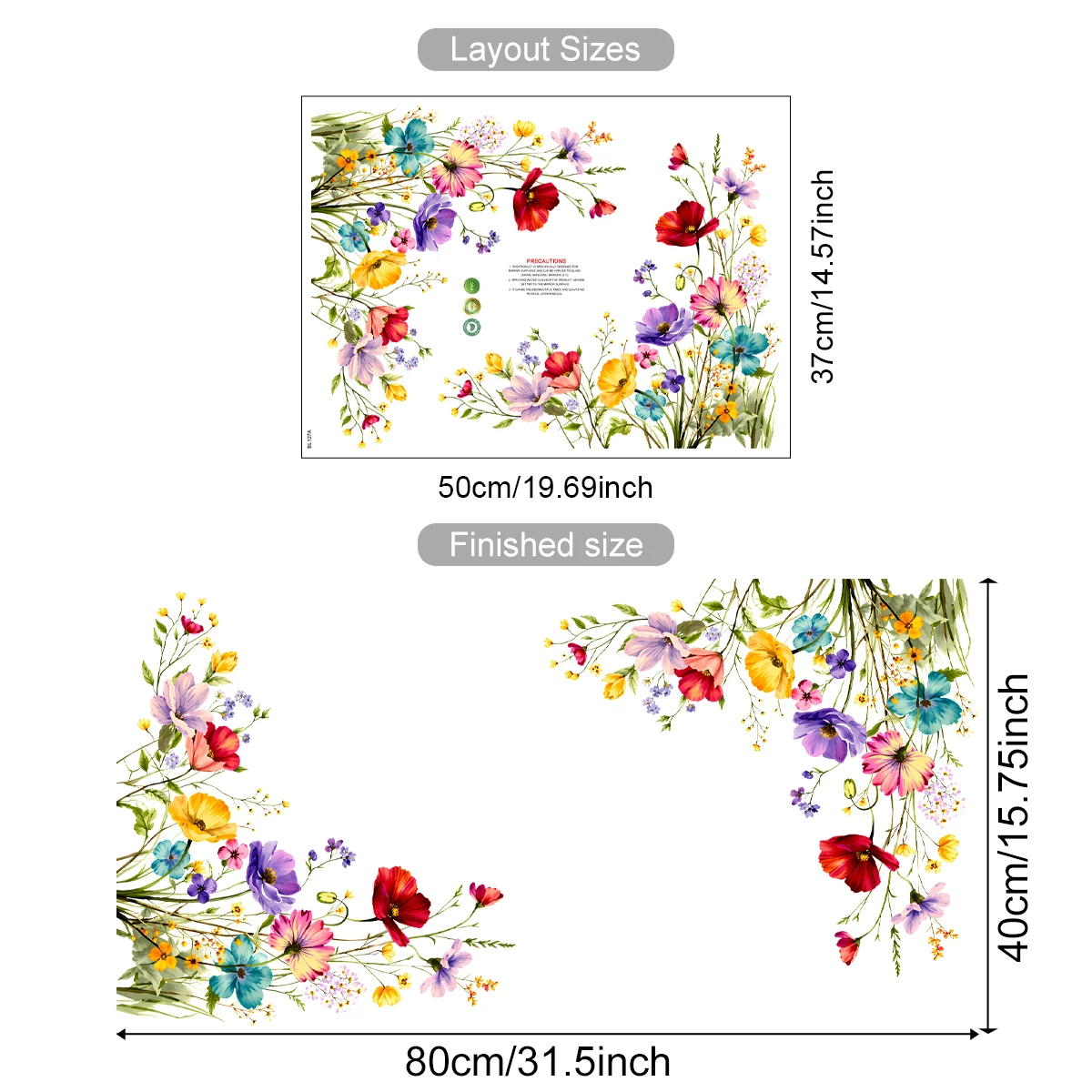 Wasserfarbene Blumen-Spiegel-Wandaufkleber, Bohemian-Eckaufkleber, abnehmbare, wasserdichte Vinyl-Glasspiegel-Dekoration für Badezimmer und Schlafzimmer – Detail 6