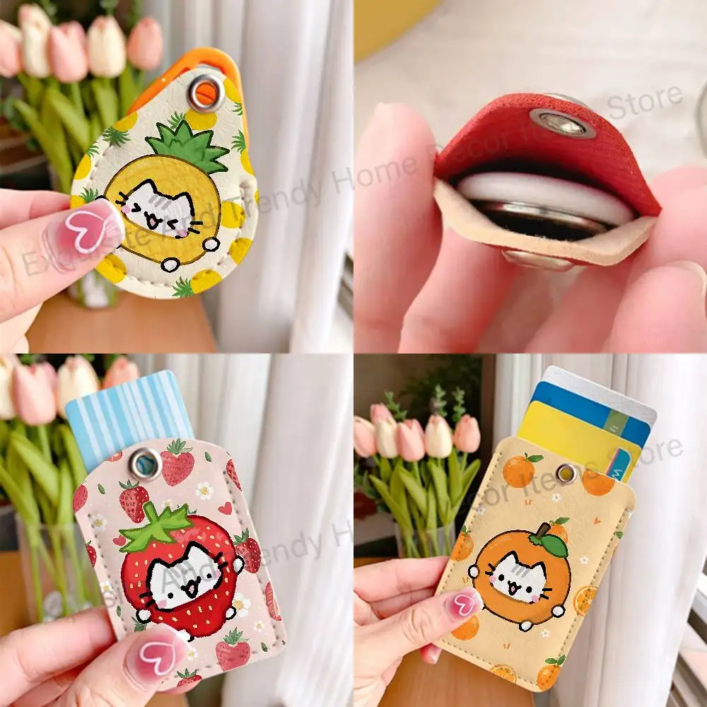 Strawberry Cute Fruit Cat meme Wholesale PU Leather Card Cover 3 Styles Available Teardrop Long Small Rectangle Keychain