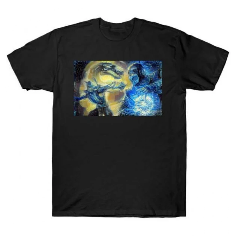 Scorpion vs Sub Zero Starry Night Video game 90's Mortal Kombat Gift tee for gamer Short Sleeve Graphic T-Shirt All size tops