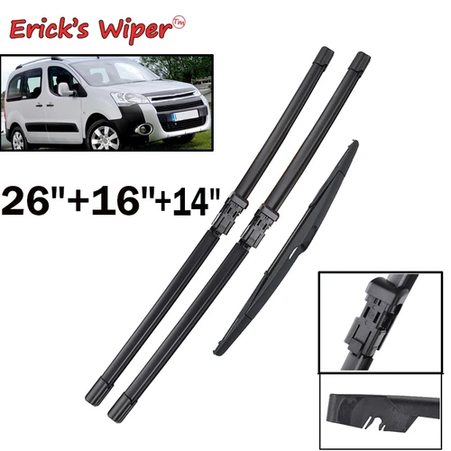 Erick's limpiaparabrisas juego de limpiaparabrisas delantero y trasero para Peugeot Partner 2 2008 - 2017 parabrisas ventana cepillo de coche 26 ""+ 16"" + 14""