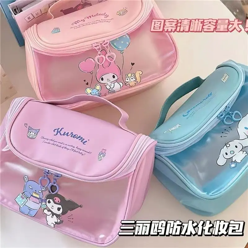 New style  Kuromi Travel Bag Transparent Cosmetic Bag Large Capacity PU Cartoon Water Proof Women My Melody Kawaii Toiletry Kit