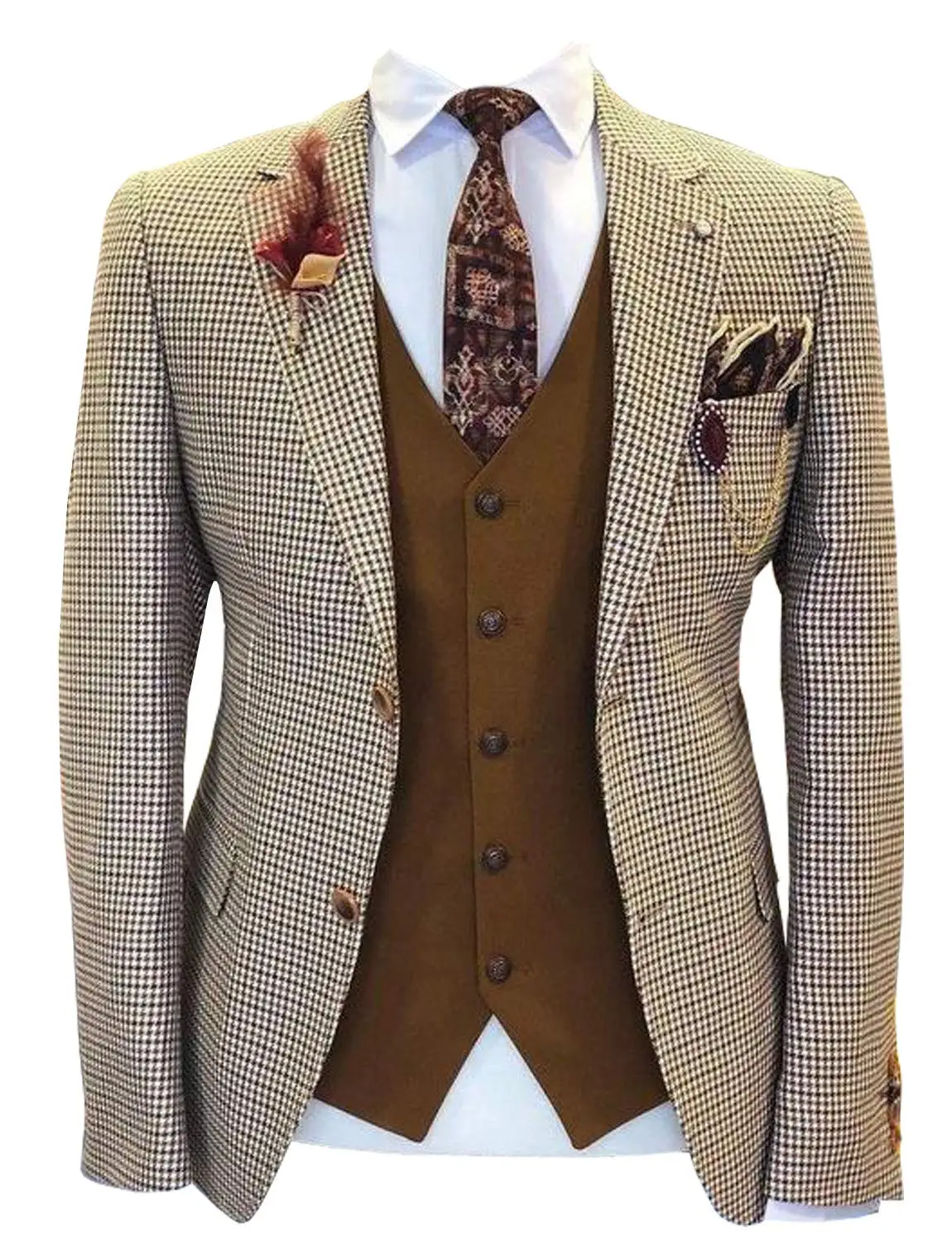 

Men's Blazer Houndstooth Two Buttons Notch Lapel Coat for Tuxedos Dinner