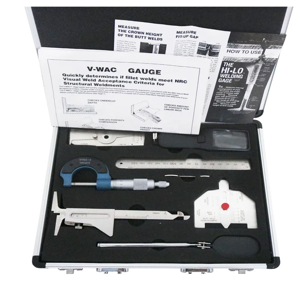 

2026 7 Pieces Welding Gauge Kit Welding Inspection Gauge V-wac MG-11 Weld Inspection Calliper Sliding Clip Depth Gauge Magnifier
