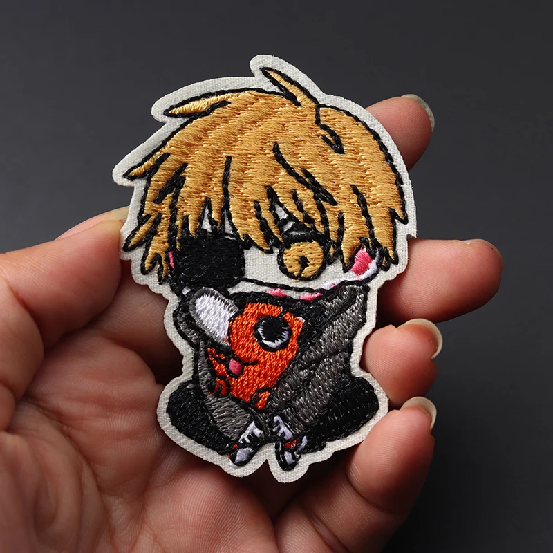 Chainsaw Man size：11.4x8cm Patch for Clothing Iron on Embroidered Sewing Applique Cute Fabric Badge DIY Apparel Accessories