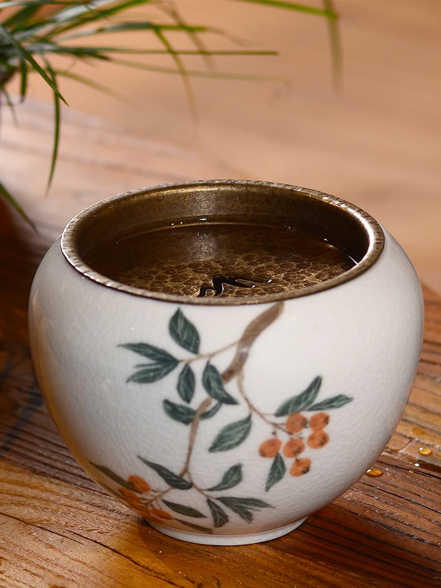 

Hand-Painted Cerc Tea Wastewater Basin Home Use Tea Dregs Jar Vintage Copper Plate Water Basin Tea Accories Chinese Sle