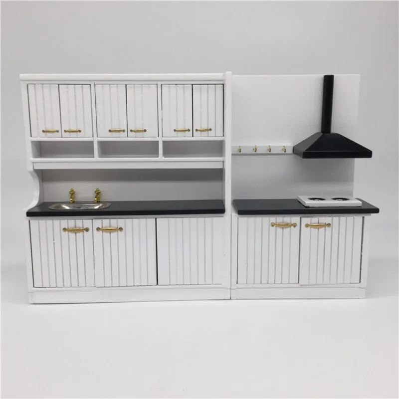 Scène de cuisine pour maison de poupée 1:12, modèle blanc, ensemble de cuisine de style européen, accessoires faits à la main, jouets de maison de jeu