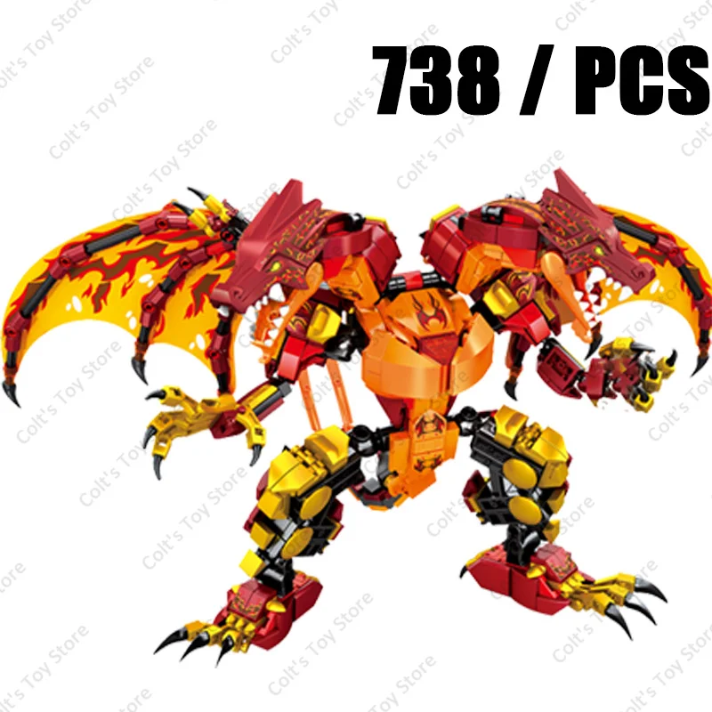 2024 Creative Blocks Ninja Series Mecha Dragon Black Dragon Classic Anime Fiery Dragon Model Building Blocks Bricks Kid Toy Gift