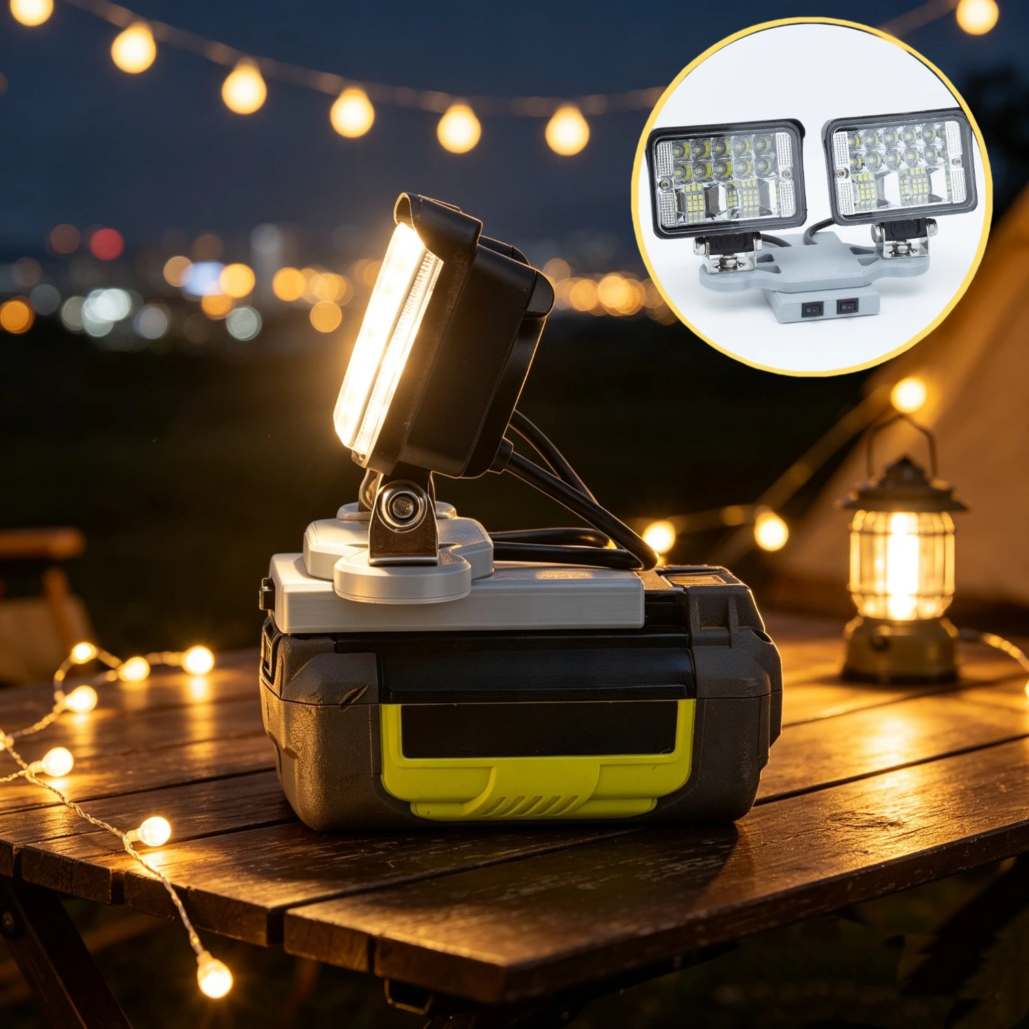 For Ryobi 40V Lithium Battery Portable Double Head LED Work Light Outdoor Maintenance Emergency Light Outdoor Camping Light