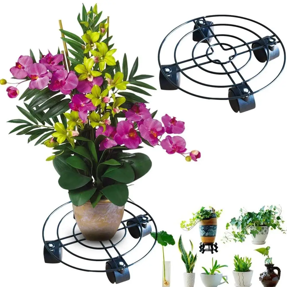 

Metal Planter Holder With Wheels Round Flower Pot Stand With Rolling Casters For Home Balcony Courtyard Patio Accessories P6i0