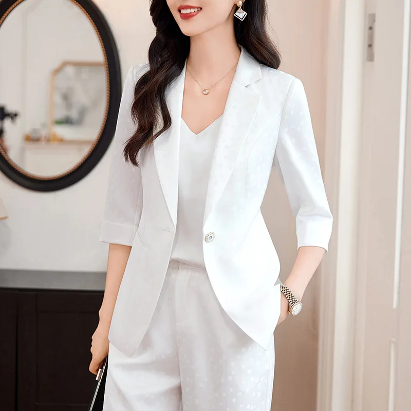 High-Grade Satin Dot Jacquard Fashion Suit Women's Summer New Casual All-Match Suit Wide-Leg Pants Two-Piece Suit