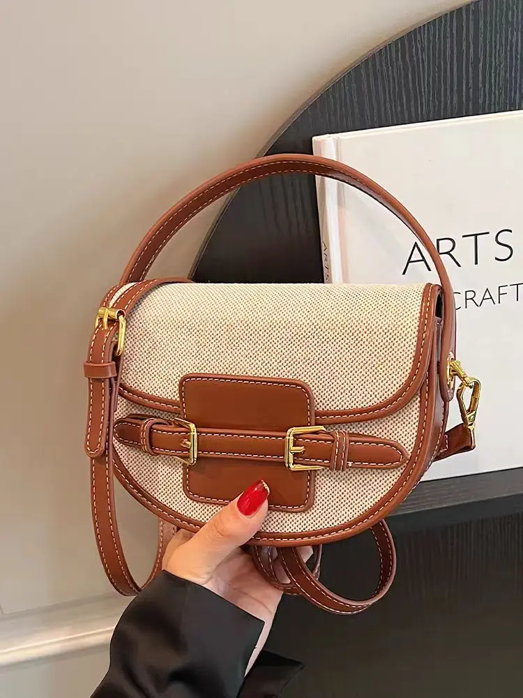 New Design Women Canvas Small Shoulder Bag Fashion Purses Retro PU Leather Female Saddle Bags Laides Cross Body Bags