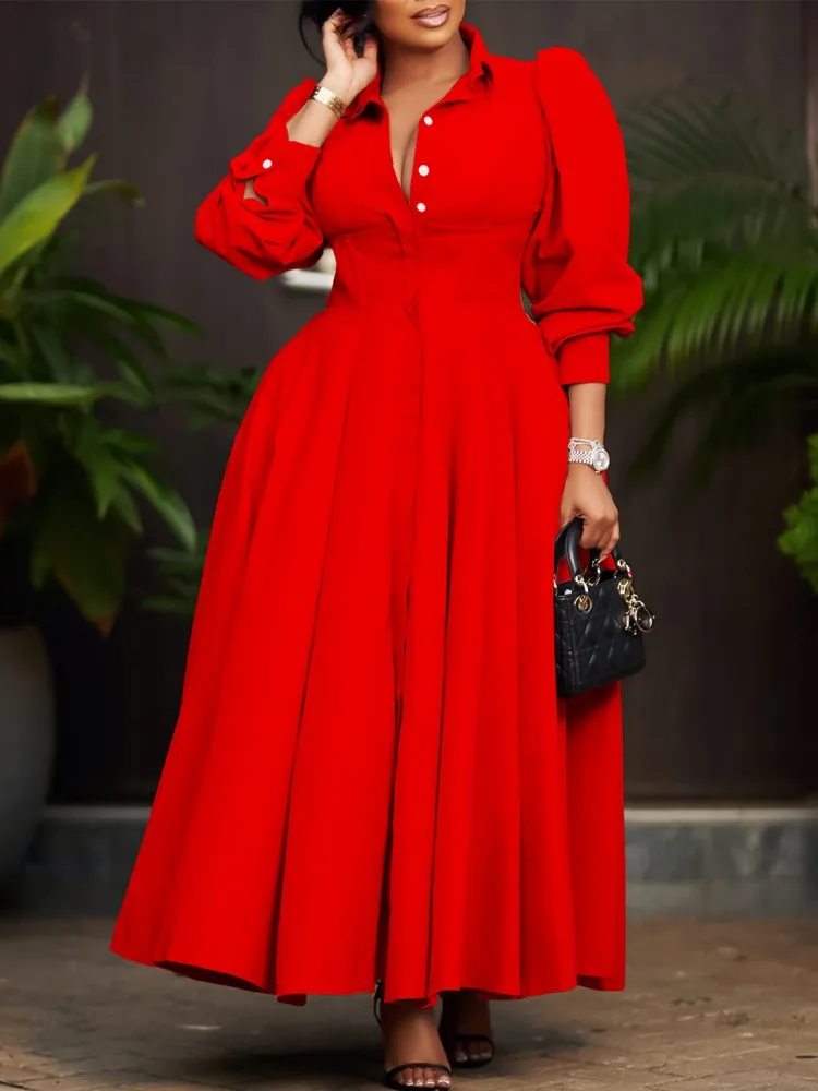 Women Spring Dress Ladies Casual Plus Size Slim Office Dress Retro Elegant V-Neck High Waist White Long Sleeve Party Dress