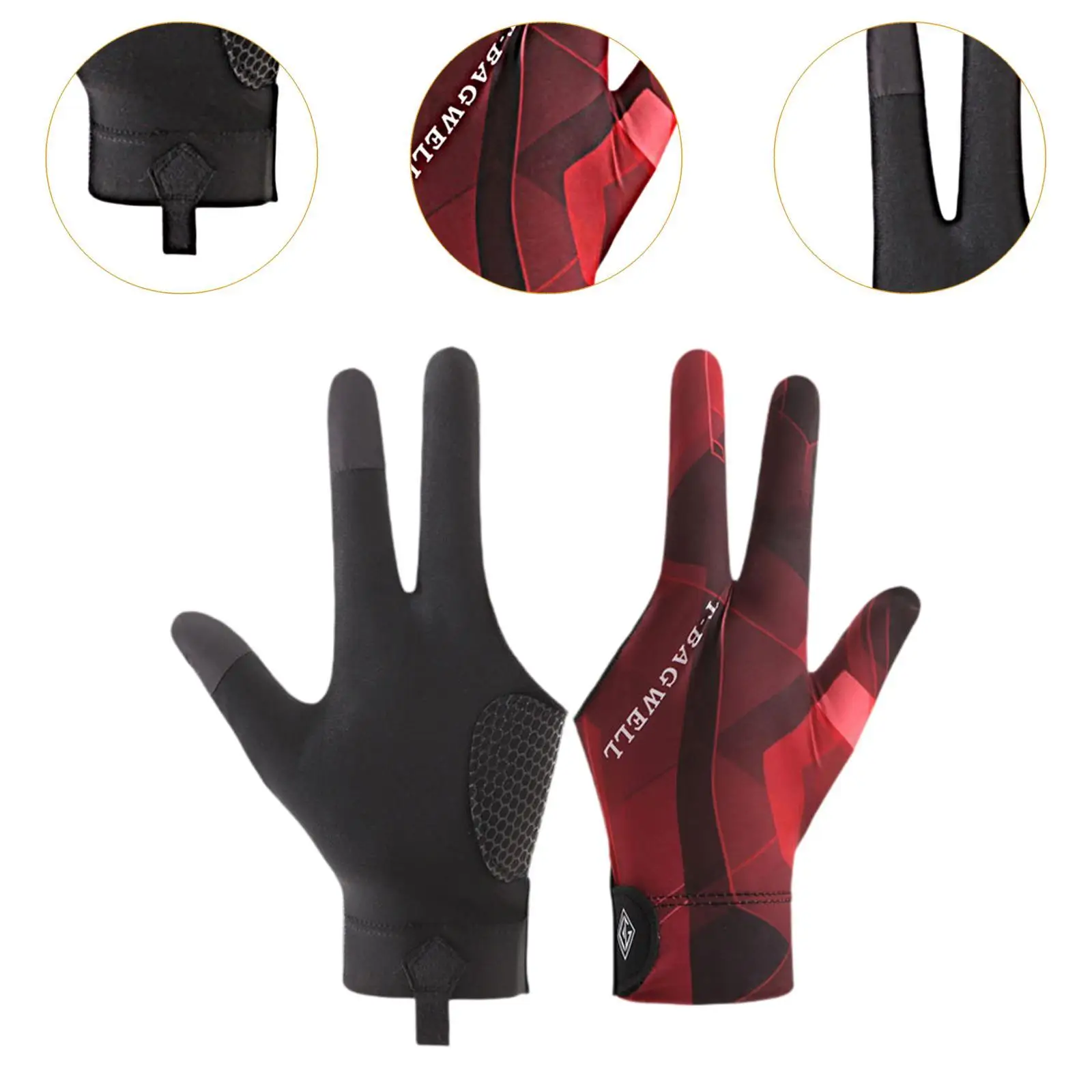 Gants de piscine à 3 doigts pour la pratique du billard, design de doigt individuel pour une utilisation en intérieur