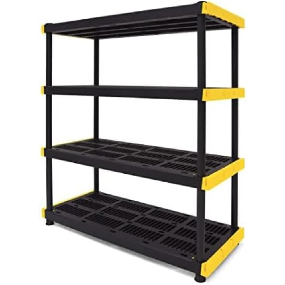 CX negro y amarillo®Estantería de almacenamiento de plástico resistente de 4 niveles, 200 libras por estante (55 "H x 48" W x 20 "D)