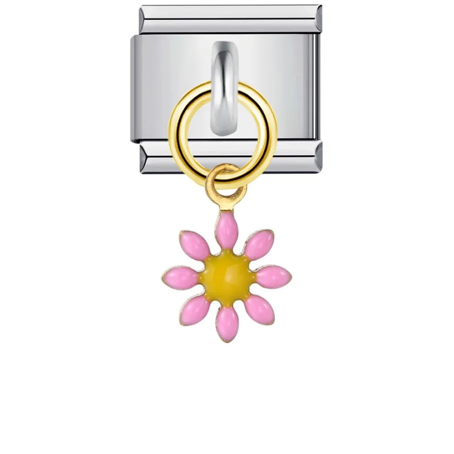 1 Stück Versilberter Bunter Niedlicher Blumenanhänger für Italienisches Gliederarmband, Passend für 9mm Edelstahl-Schmuck, DIY-Herstellung – Detail 2