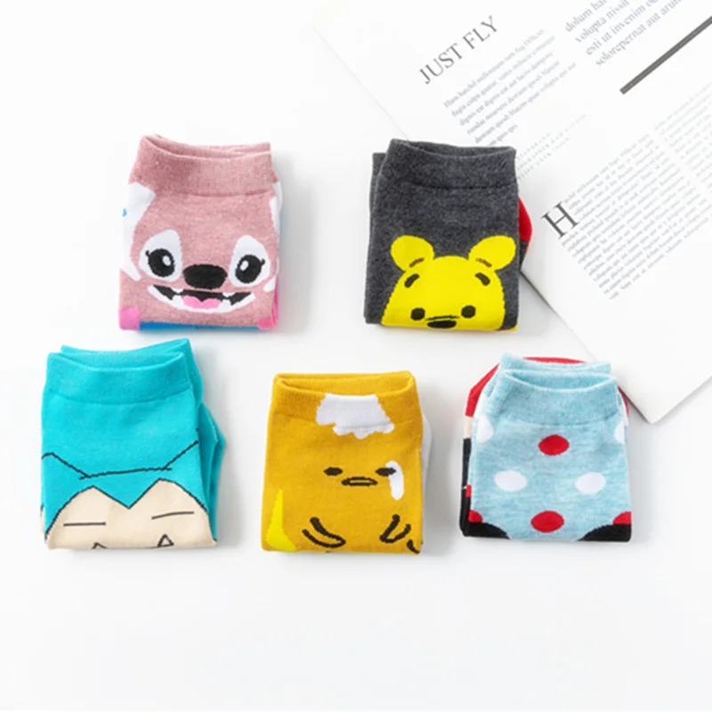 カワイイ-女の子のための漫画のコットンソックス,漫画のカジュアルソックス,かわいいクルーソックス,ステッチ,天使,ミッキーのマウス,アクセサリー,ギフト,1ペア