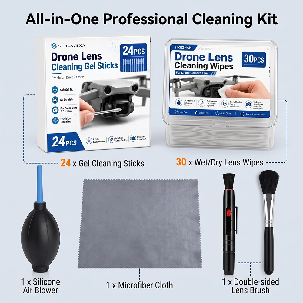 Professional Drone & Action Camera Optics Cleaning Kit Scratch Free Gel Sticks Dust Blower Brush Wipes Cloth Lens Cleaner Set