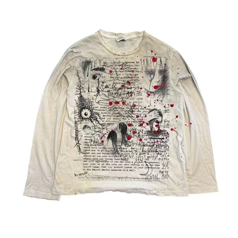 

Y2k Топ с длинными рукавами Harajuku Letter Print Панк High Street Футболка с круглым вырезом в стиле хип-хоп с длинными рукавами Модная рок-готическая уникальная одежда