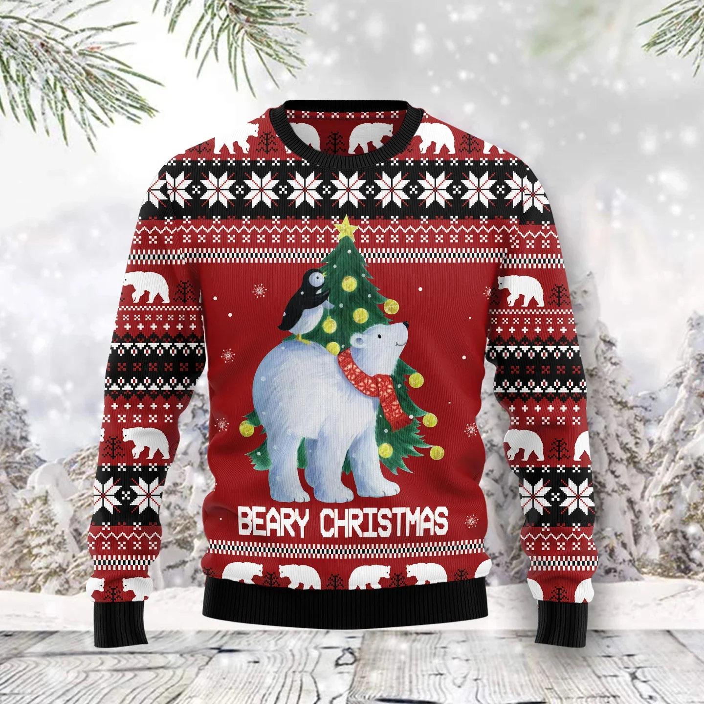 Christmas Polar Bear Beary Xmas Pattern 3D Printed Men's Ugly Christmas Sweater Winter Unisex Casual Warm Knitwear Pullover MY49