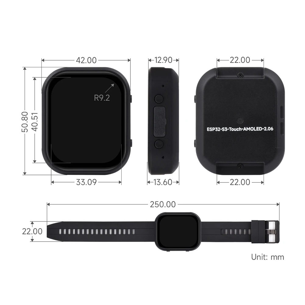 DeepSeek AI دردشة صوتية ESP32 S3 2.06 بوصة AMOLED عرض مجلس التنمية ساعة قابلة للبرمجة ملموس لـ ESP-IDF Arduino