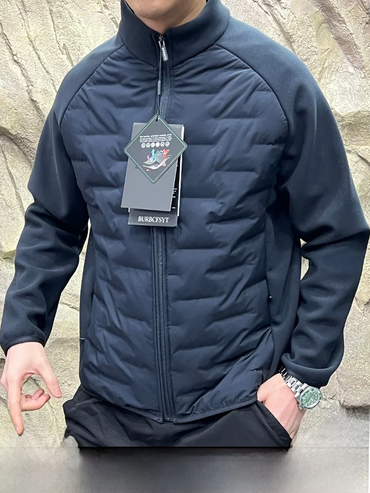 

Busin Commuting Lightweight Warm Cotton Jaet for Men Stand Collar Patchwork Winter New Arrival Stand Fit Long Sve