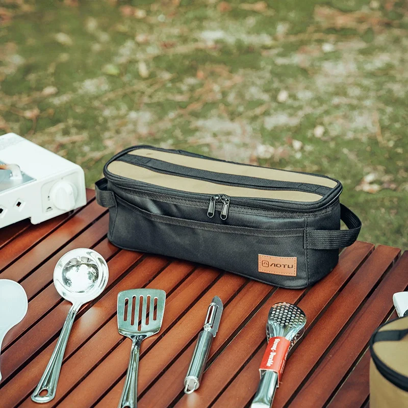 Bolsa de almacenamiento de utensilios de cocina para acampar al aire libre, bolsa de almacenamiento de utensilios para barbacoa, equipo de Camping portátil de viaje con conducción automática