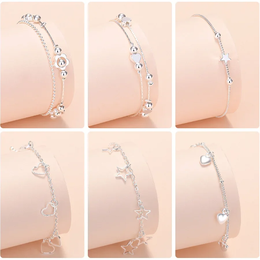 SAIYE 925 Sterling Silver Women Heart Star Chain Bracelet For Women Luxury Jewelry Jewellery Gifts Christmas