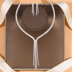 XSBODY Simple Rhinestone Tassel Jewelry Set Wedding Accessories Elegant Necklace Earrings Bridal Jewelry Set Birthday Gifts