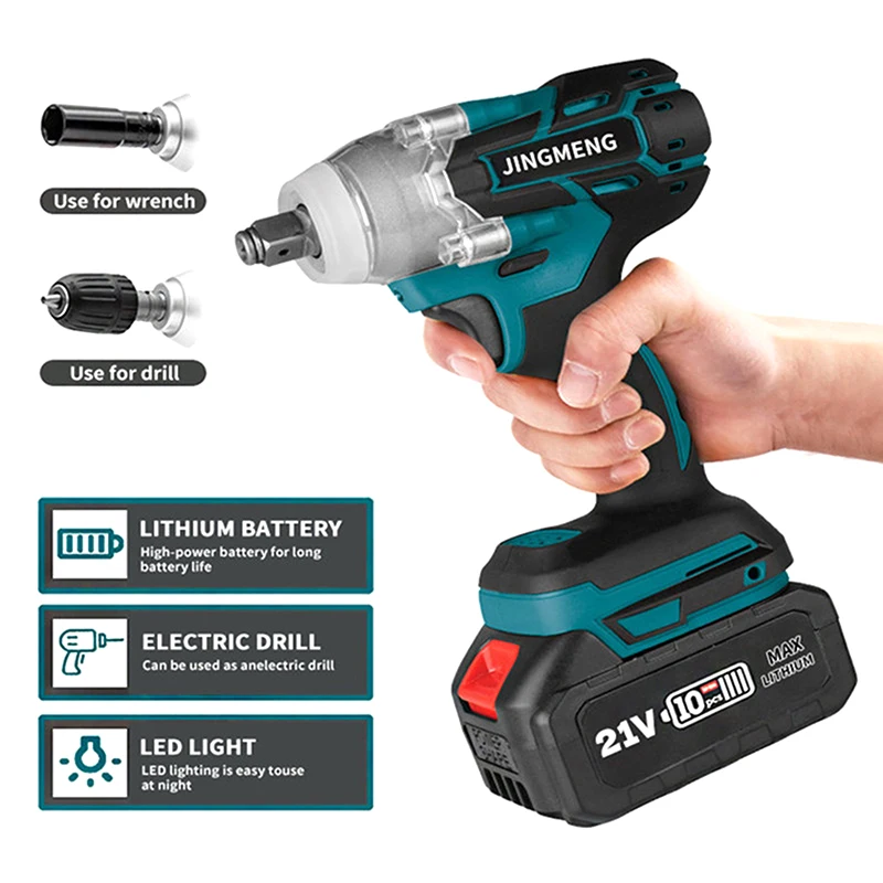 Cordless Electric Impact Wrench Brushless Electric Wrench Hand Drill Socket Power Tool For 21V Battery