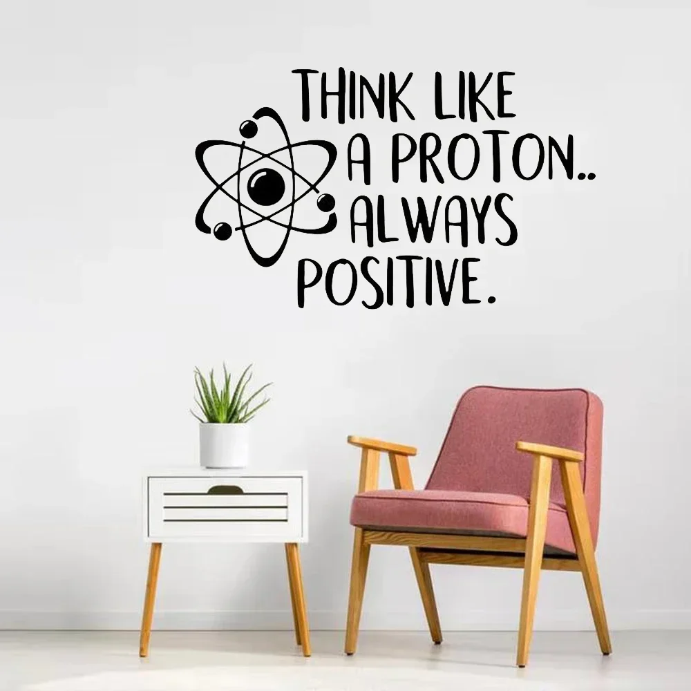 Denken wie ein Proton ist immer ein positiver Wandaufkleber, Wissenschaftsposter, Inspirierendes Zitat, Wand, Schulbildungskunst