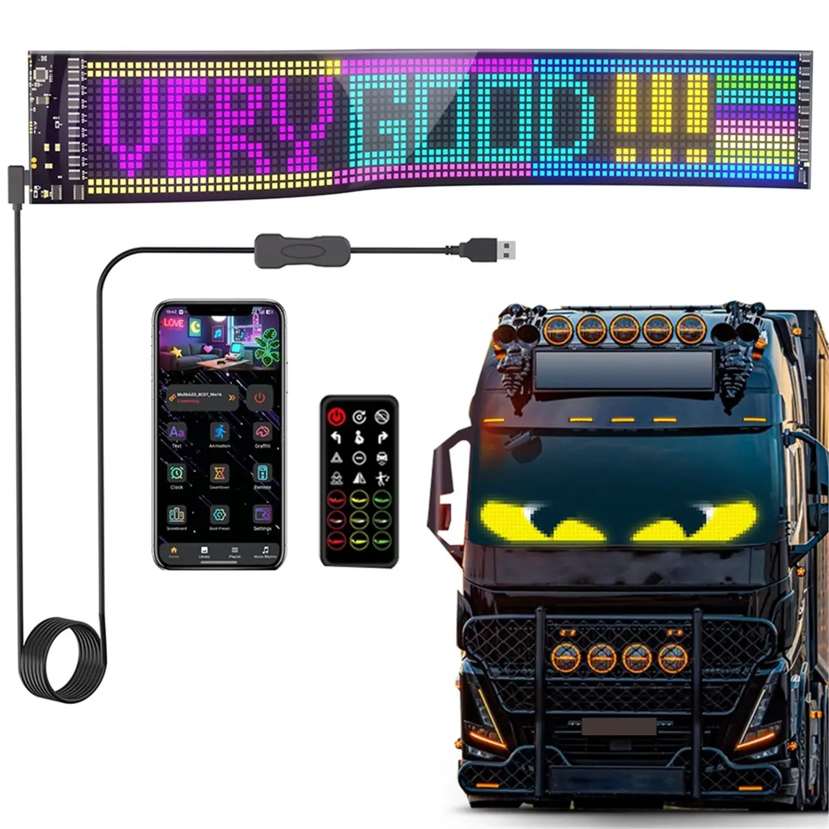 

Цифровые светодиодные табло-роллери Digital Essentials, 23,4 x 4,7 дюйма, гибкие, настраиваемые, с USB 5V, управлением по Bluetooth через приложение, программируемые LED-табло для коммерческого использования