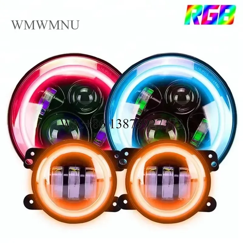 Wmwmnu for JK 4 Inch Fog Light 7 Inch Headlight Super Fashion Car Accessories Lighting Chasing Color Remote and
