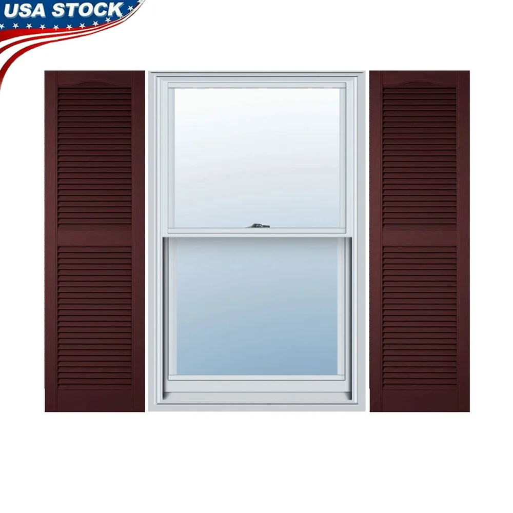 

12x39 Inch Vinyl Louvered Shutters Pair with Installation Hardware Durable Construction Elegant Design Home Exterior