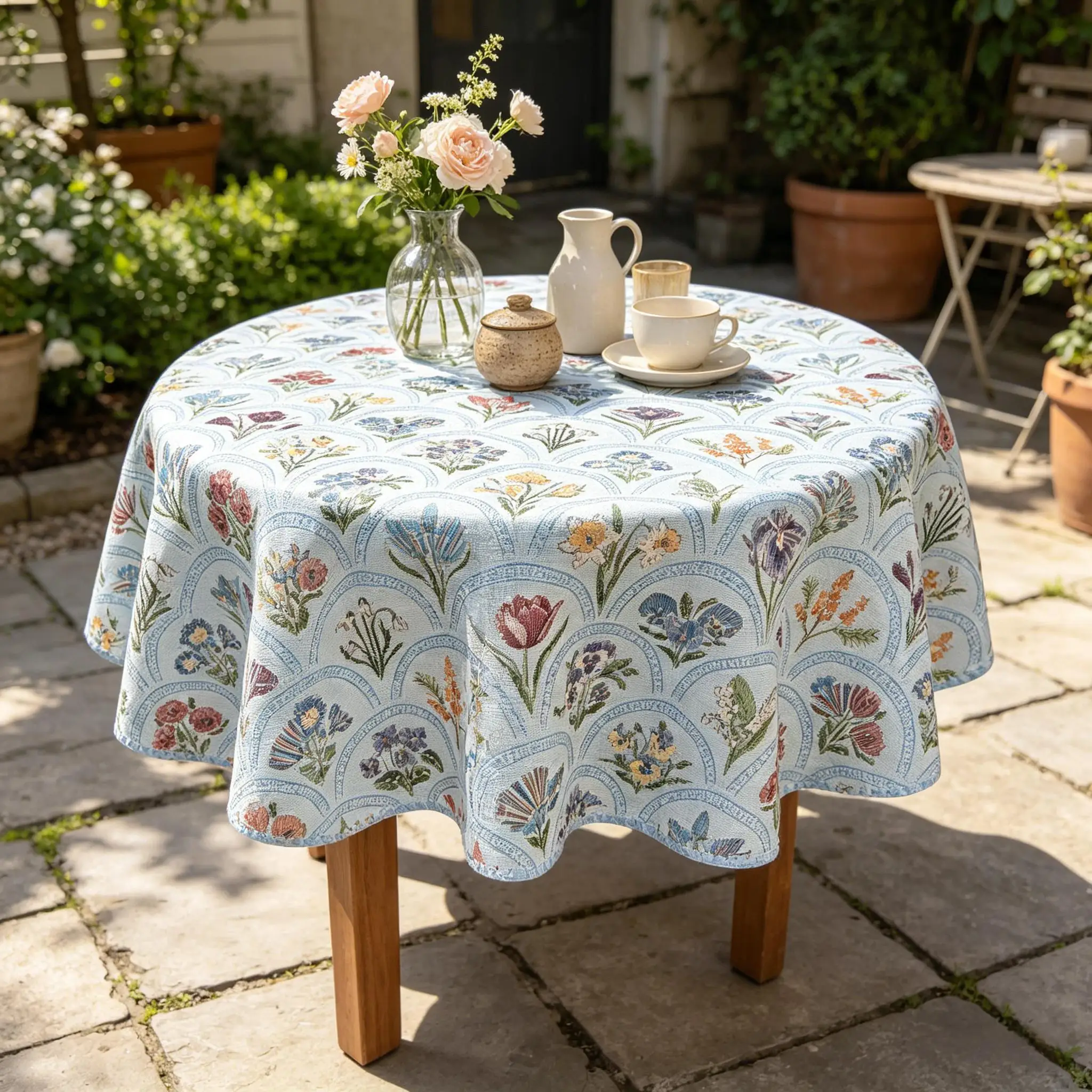 Small Size Round Cotton Table Cloth Durable Fabric Round Tablecloth for Indoor Dining Kitchen Household Daily Decoration