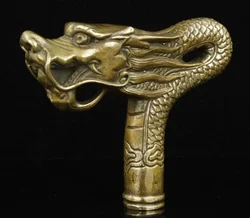 Collectable China Handwork Old Bronze Dragon Statue Cane Head Walking Stick